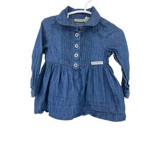 Calvin Klein Jeans Long Sleeve Peter Pan Collar Denim Dress Size 12 Months